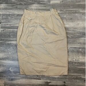 VTG 100% Silk Dana Buchman Midi Skirt Tan/Khakis Size 4
